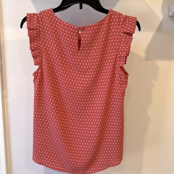 💖Adorable Monteau Flutter Sleeve Top in Mauve Pink/White Square Dots:Size Small - Picture 2 of 6